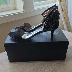 Badgley Mischka Black Sparkly Heels with Ankle Strap